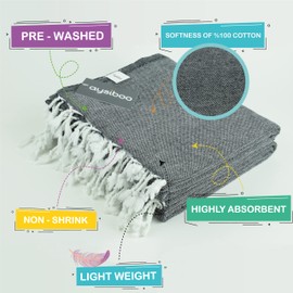 AYSIBOO Beach Towel Made of 100% Cotton 180 x 95 cm I Traditional Hammam Towel I Sauna Towel I Ideal for Sauna Beach Fitness Yoga Sport Hammam I Peshtemal Fouta Towel - Grey Plain