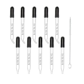 JEXOWIQ Eye Dropper, 10 Pieces Glass Pipettes, Glass Pipette Dropper, Glass Transfer Pipettes, Measuring Pipettes Glass with Cleaning Brush, Curved and Straight Tip Calibrated Glass Dropper Sets for