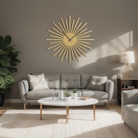 SIGNLEADER Metal Wall Clock Silent Battery Operated, Sun Shape Wall Sculpture Clock Hangings Home Decoration for Living Room, Bedroom, Kitchen, Bathroom - 24" Gold