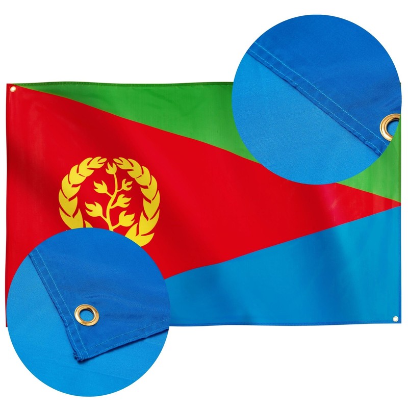 Runesol Eritrea Flag, 91x152cm, 3ft x 5ft, 4 Grommets, Eyelet