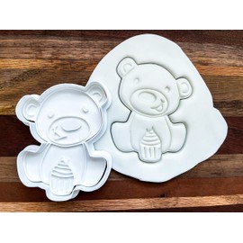 Teddy Bear - Juego de cortadores y sellos de galletas, diseño de oso de magdalena, de 3.5 x 2.72 pulgadas, molde de fondant de plástico de grado alimenticio para hornear galletas, galletas