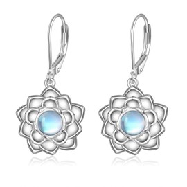 ONEFINITY Lotus Earrings 925 Sterling Silver Moonstone Lotus Dangle Earrings Lotus Jewelry for Women