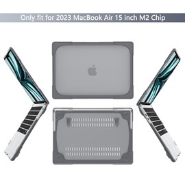 Batianda for M3 MacBook Air 15 inch Case 2024 A3114 A2941 (M2) 2023,Heavy Duty Shockproof Protective Hard Shell with Fold Kickstand & Keyboard Cover Screen Protector for Enhanced Durability, Grey