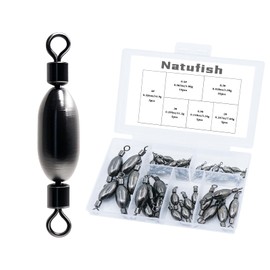 Natufish Brass Swivel Fishing Weights & Bullet Sinkers for Freshwater and Saltwater Fishing | Drop Shot Tackle Kit with 40Pcs Removable Bass Sinker Weights, Corrosion-Resistant Swivel Rolling Design
