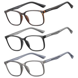 SOCTICK Reading Glasses for Men,3 Pack Blue Light Blocking Readers for men with Comfort Spring Hinge,Large Wide Square Frame Readers,Stylish Computer Eyeglasses(C2* +0.75)
