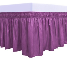 PureFit Falda de cama envolvente con volantes con cinturón elástico ajustable, caída de 18 pulgadas, fácil de poner, falda de cama sin arrugas, volantes contra el polvo, funda para cama tamaño Queen,