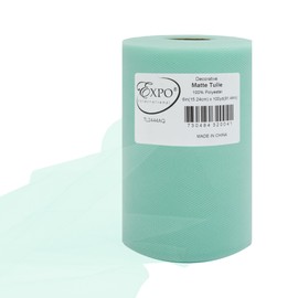 Expo International Decorative Matte Tulle, Roll/Spool of 6 Inch x 100 Yards, Polyester-Made Tulle Fabric, Matte Finish, Lightweight, Versatile, Washable, Easy-to-Use, Aqua Blue