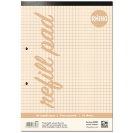 RHINO A4 Refill Pad, Writing Pad, 100-Page / 7mm Squared, 1-Pack, Cream Squared Writing Paper for Dyslexia & SEN, Office & School Stationery Supplies