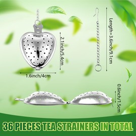 36Pcs Heart Shaped Tea Strainers for Loose Tea Filter Stainless Steel Tea Infusers with Thank You Card Organza Bag for Wedding Bridal Shower Tea Party Favors for Guests with Extended Chain Hook