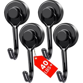 MIKEDE Magnetic Hooks 4 Pack 40Lbs Heavy Duty Neodymium Magnet Hooks Black Magnetic Swivel Hooks for Hanging Rust Proof Strong Magnets with Hook Magnetic Metal Hanger for Storage