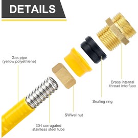 40ft 1/2'' Flexible Gas Line Hose, 40FT CSST Corrugated Stainless Steel Tubing Pipe, Natural Gas Line Propane Pipe Conversion Kit Grill Hose with 2 Male Adapter Fittings