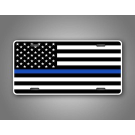 SignsAndTagsOnline Thin Blue Line American Flag License Plate Patriotic USA Tactical Law Enforcement Auto Tag