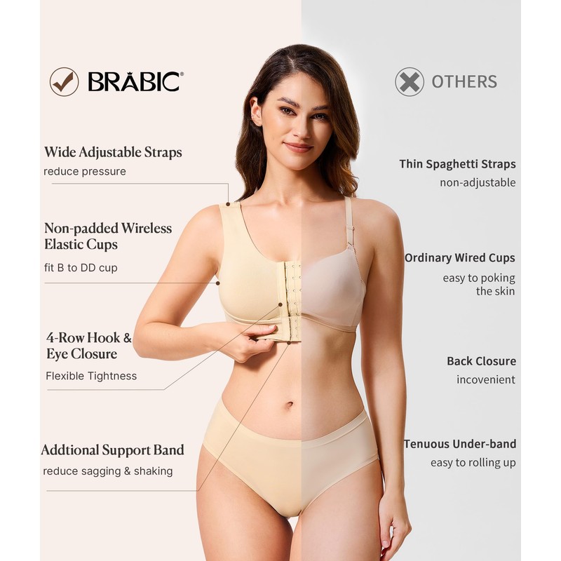 BRABIC Front Closure Bras for Women Post Surgery Compression Mastectomy