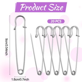 BOHUIZ Sicherheitsnadeln 90 mm, 20 Stück Sicherheitsnadeln Groß Sicherheitsnadel Safety Pins für Kleidung Dicke Stoffe Alle Arten von Handarbeiten Decken