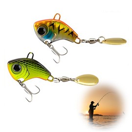 BQRKOTM Pack of 2 Spinner Sequin Hard Bait, Spinmad 14 G Bearing Swivel with Blood Slot Hook, Float Fishing Trout, Bait Rubber Fish for Fishing Enthusiasts and Professional Anglers (Yellow and Gold)