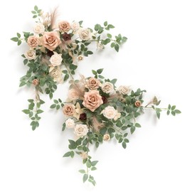 Ling's Moment 2PCS Beige Artificial Flower Garland Ivory Floral Swags Table Centerpieces Wedding Decoration Rose Garlands Greenery Arrangements for Sweetheart/Head Table Decor
