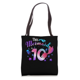 10th B-Day Mermaid Girl Tail Swim Birthday 10 Year Old Funny Tote Bag