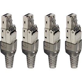 Lumonic 4 x Network Connectors RJ45 Metal Plug Toolless with Strain Relief and Gold-Plated Contacts I Crimping Connector for CAT5 CAT6A CAT7 Network LA