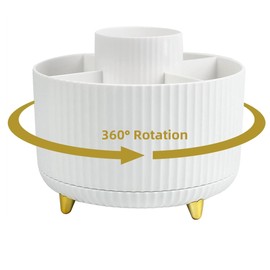 Coyanyu Desk Pen Holder Organiser Children, 360° Rotatable Multifunctional Pen Organiser with 5 Compartments Desk Organiser for Office School Office Supplies Storage (White)