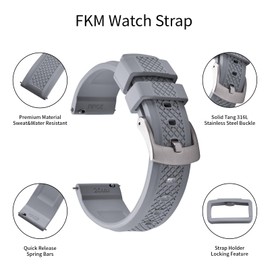 JWNSPA Fluorine Rubber FKM/FPM Watch Band - 20mm 22mm Quick Release Soft Diving Strap for Men Women(Gray,22mm)