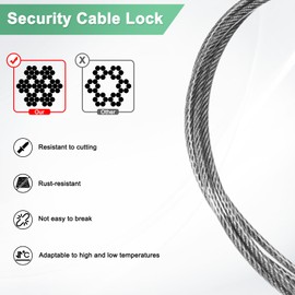M METERXITY 10-Pack Security Cable Lock, 1FT 3mm PVC Coated Stainless Steel Luggage Lock Wire Rope with Double Loop for Travel/Gate/Bike, Cut-Resistant Braided Steel Cable [Transparent]