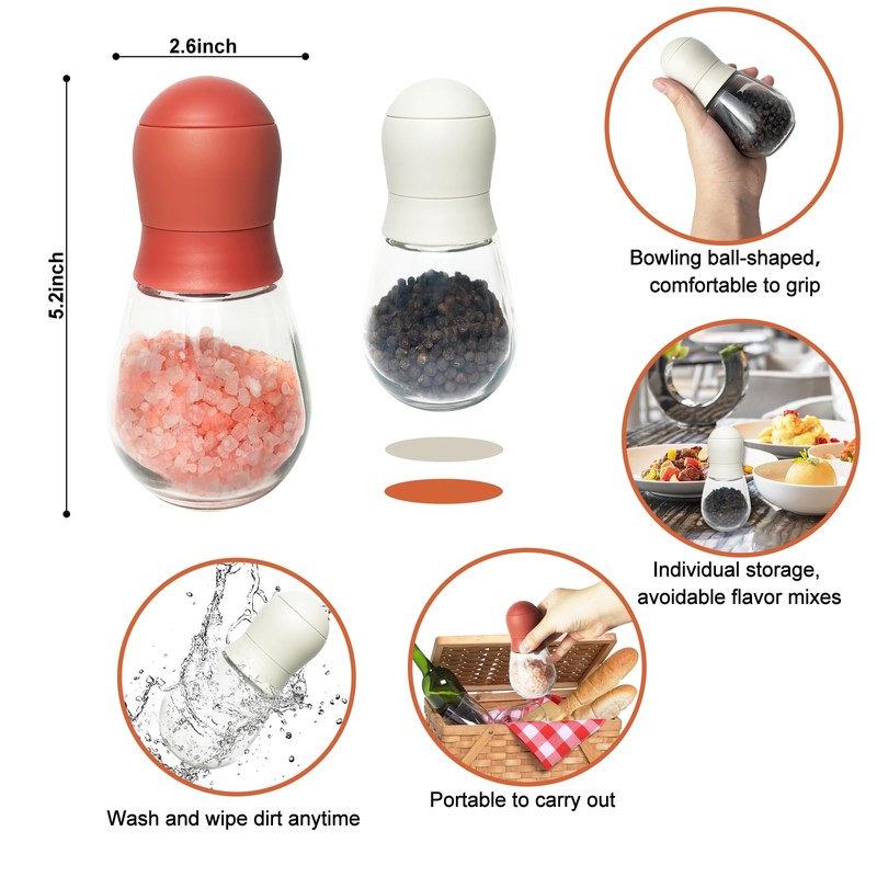 Manual Pepper Grinder or Salt Grinder with Adjustable Coarseness, Portable