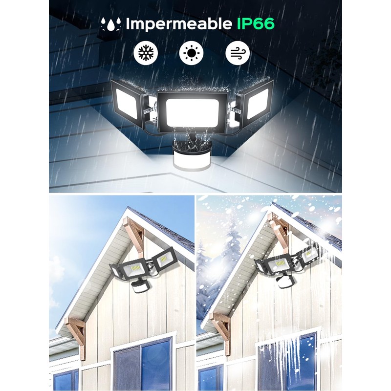 Lightasea LED Spotlight with Motion Sensor Outdoor, 100 W, 10000