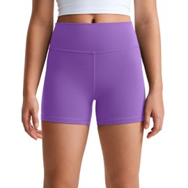 CRZ YOGA Girls Butterluxe Athletic Biker Shorts - Kids Teen High Waist Lounge Active Dance Yoga Running Buttery Soft Royal Lilac Medium