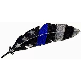 QPS Feather USA Flag Thin blue Line Embroidered Patch - 2PC IRON ON 4"x1"