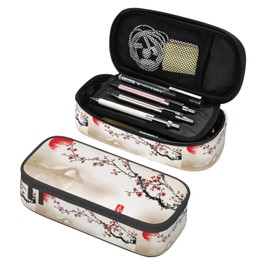Aoojanu Japanese Cherry Blossom Ink Painting Large Pencil Case, Pencil Pouch With Zipper Compartments Stationery Pencil Bag For Kids Teens Students School Supplies