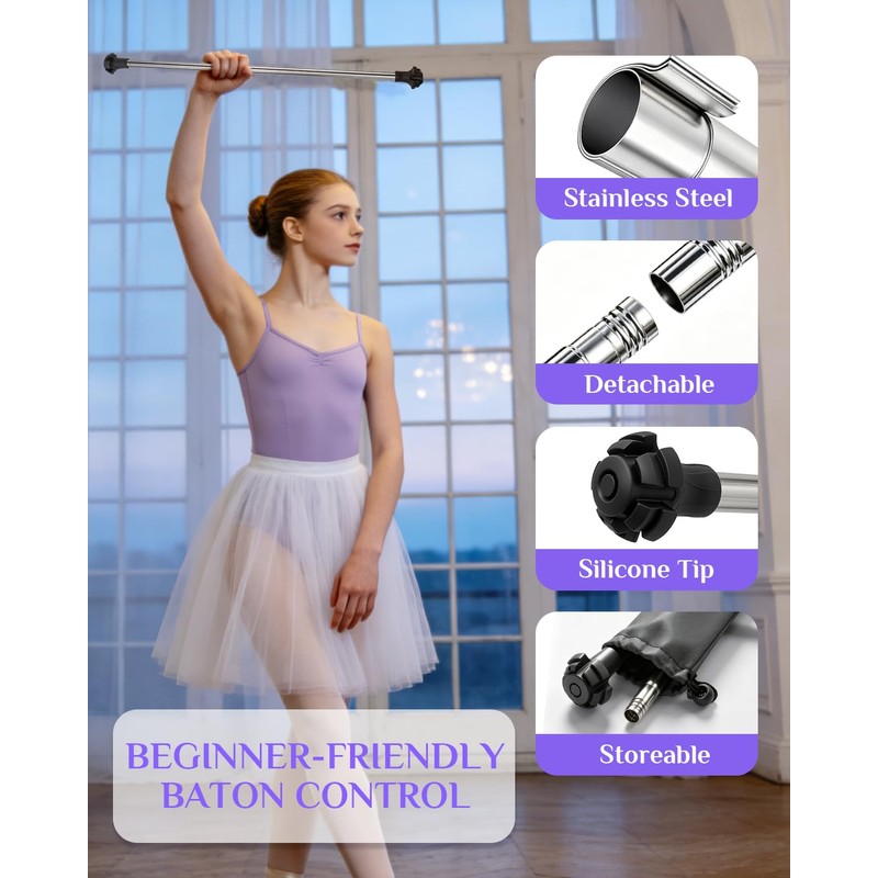 Quynhni Twirling Baton, 30-Inch Spinning Dance Baton Stainless Steel Majorette