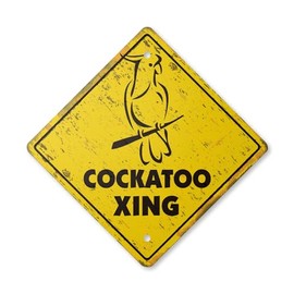 Cockatoo Vintage Crossing Sign Zone Xing | Indoor/Outdoor Plastic | 12" Tall Rustic Bird cage pet Parakeet Parrot