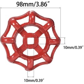2pcs Metal Outside Faucet Round Wheel Handle Hose Bib Handle Water Spigot Handle Square Broach 10x10mm, Wheel OD 98mm Paint Cast Iron Red