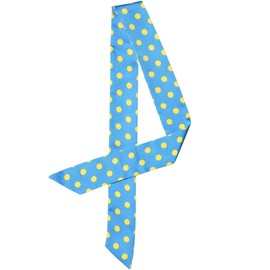 sourcing map 50s Skinny Silky Scarf Polka Dots Waistband Long Narrow Neckscarf Bag Handle Accessory Sky Blue Medium Dot S
