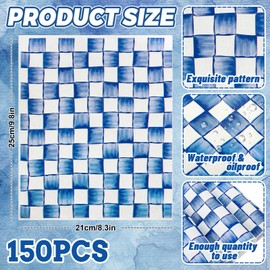 FYSUIMU 150 Sheets Blue White Checkered Wax Paper Watercolor Buffalo Plaid Deli Paper Gingham Sandwich Wrapping Tissue Basket Liner for Food Baking Kitchen Party Supplies