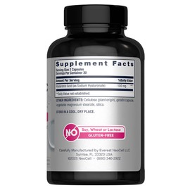 NeoCell Hyaluronic Acid Capsules, Essential Lubricant, Supports Tissue Hydration, Gluten Free, 60 Count, 1 Bottle