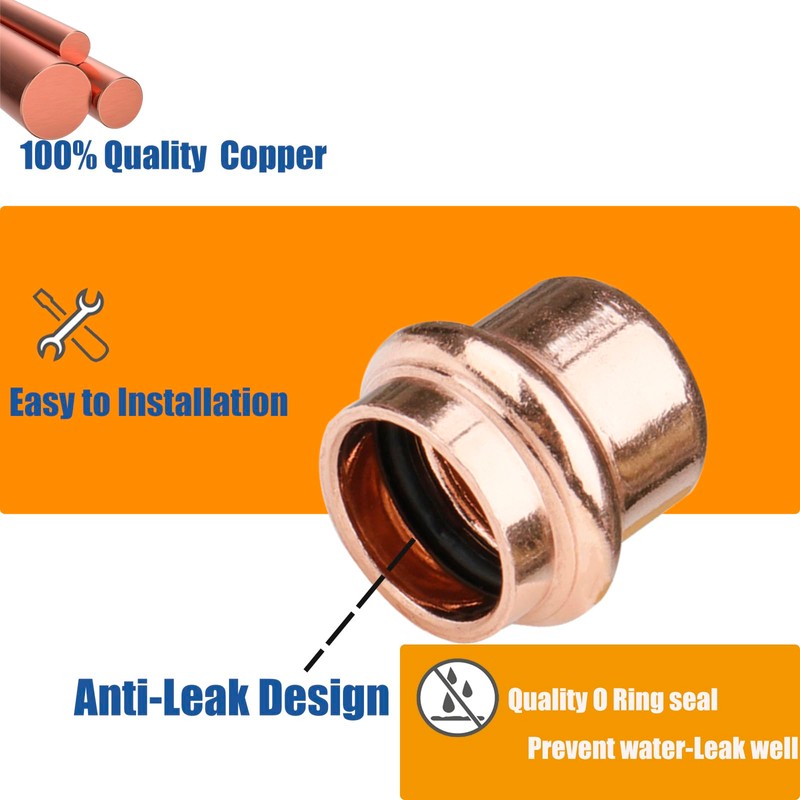 WHK 12 Pack 1/2 Inch Press Propress Copper End Cap