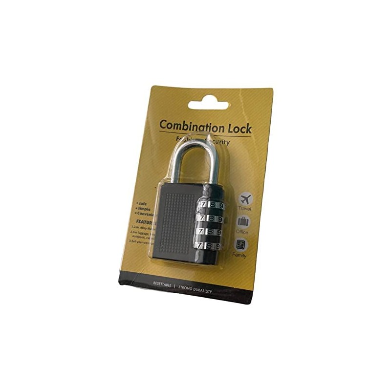 Padlock 4 Digit Combination Lock Security Home - Black