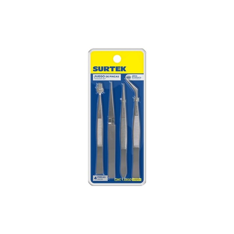 Surtek 115200 Juego de pinzas de presición tipo tweezer, 4