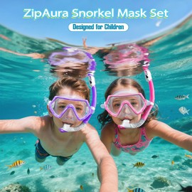 Kids Snorkel Set, Unisex Kids Swimming Goggles, Anti-Fog Diving Mask and Dry Top Snorkel Combo Set for Kids 3-14 (Purple+Pink)