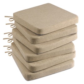 AddGrace Square Chair Cushions for Dining Chairs 6 Pack Non Slip Seat Cushions for Kitchen Chairs Indoor Thick Dining Room Chair Pads with Ties and Removable Cover 16'' x 16'' x 2'' Beige