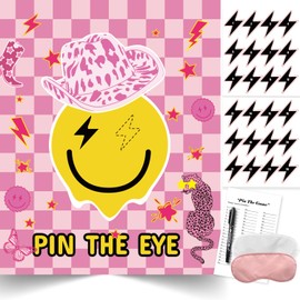 ONE Happy Dude Party Games Birthday Decorations, Pin the Eye on the Dude Game Smiley Face Pink Girls Party Favors Supplies