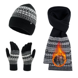 MA COWCF Womens Winter Beanie Hat Scarf Gloves Set, Touchscreen Gloves Long Scarf Thick Warm Knit Skull Caps Winter Gift for Women Men (Black)