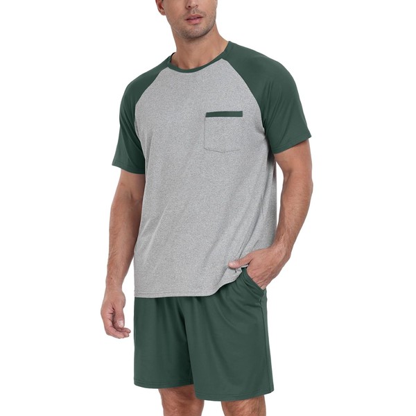 PrinStory Men'S Pajama Set Sleepwear Pjs Lightweight Short Sleeve Crewneck