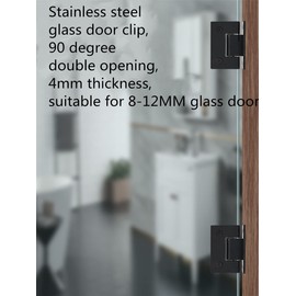 JU+ 90 Degree Glass Door Wall Hinges Shower Room Accessories Glass Shower Door Hinge,Stainless Steel Bathroom Clip Black