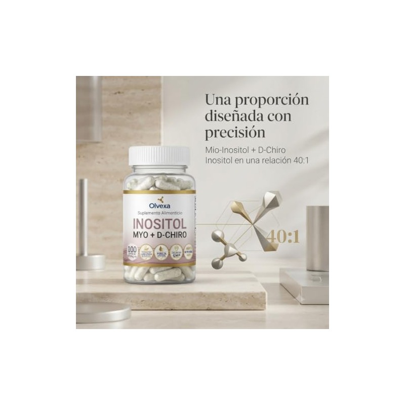 INOSITOL myo inositol y d-chiro 40:1, 500 mg, 100 Cápsulas,