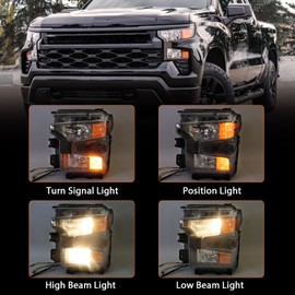 VLINCAR Halogen Headlight Assembly Compatible with Chevy Silverado 1500 2022 2023 2024 LED DRL Replacement Head Light Lamp Left Driver Side