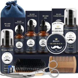 BSOON Kit de Cuidado de Barba 12 en 1 para Hombres, Kit de Afeitado para Hombres, Tijeras para Barba, Peine para Barba, Cepillo para Barba,Regalos para Hombres para Papá, Novio, Esposo