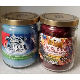 Smoke Odor Exterminator 13 oz Jar Candles Assortment Two Fragrances Bundle Clothesline Fresh/Rockabilly.