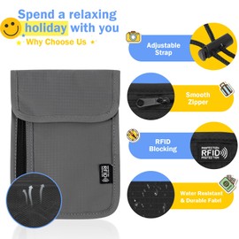 Desing Wish Neck Pouch Women's Men's Chest Bag Children Girls Boys Small Waterproof Travel Purse Bag, Grey (with 6 compartments), Travel wallet theft proof bag